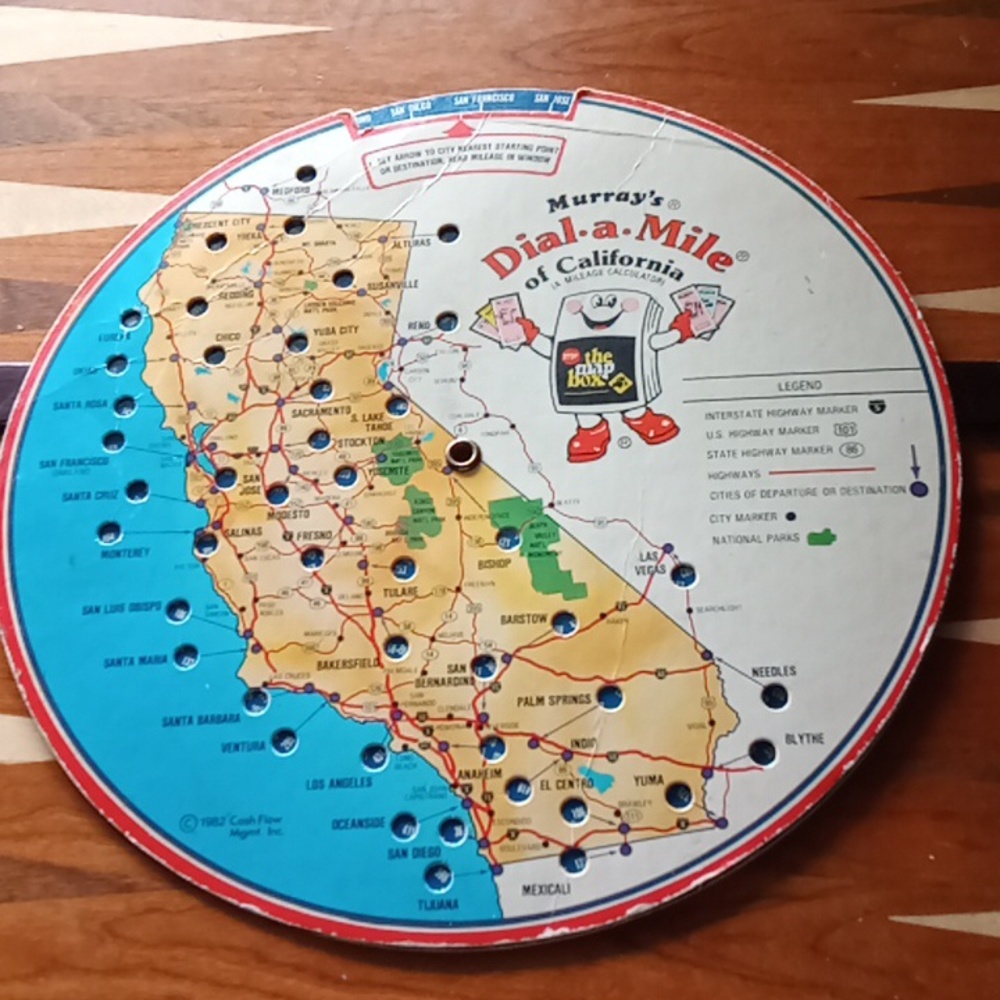 Murray's Dial a Mile of California mileage calculator with legend & travel tips.